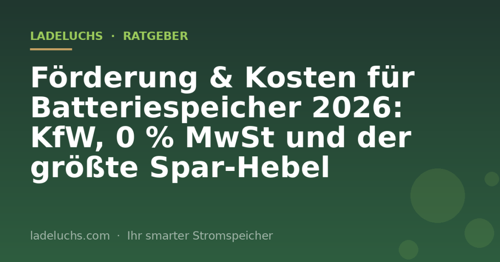 Förderung & Kosten für Batteriespeicher 2026: KfW, 0 % MwSt und der größte Spar-Hebel