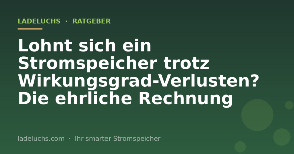 Lohnt sich ein Stromspeicher trotz Wirkungsgrad-Verlusten? Die ehrliche Rechnung